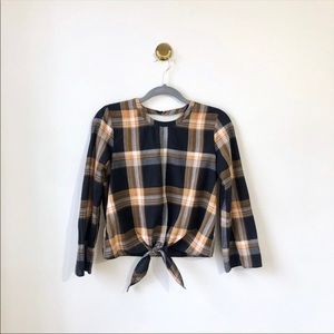MADEWELL Plaid Tie Front Keyhole Top